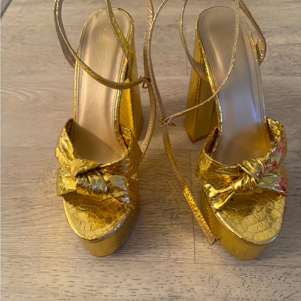 Public Desire Gold Strappy Platform Heels